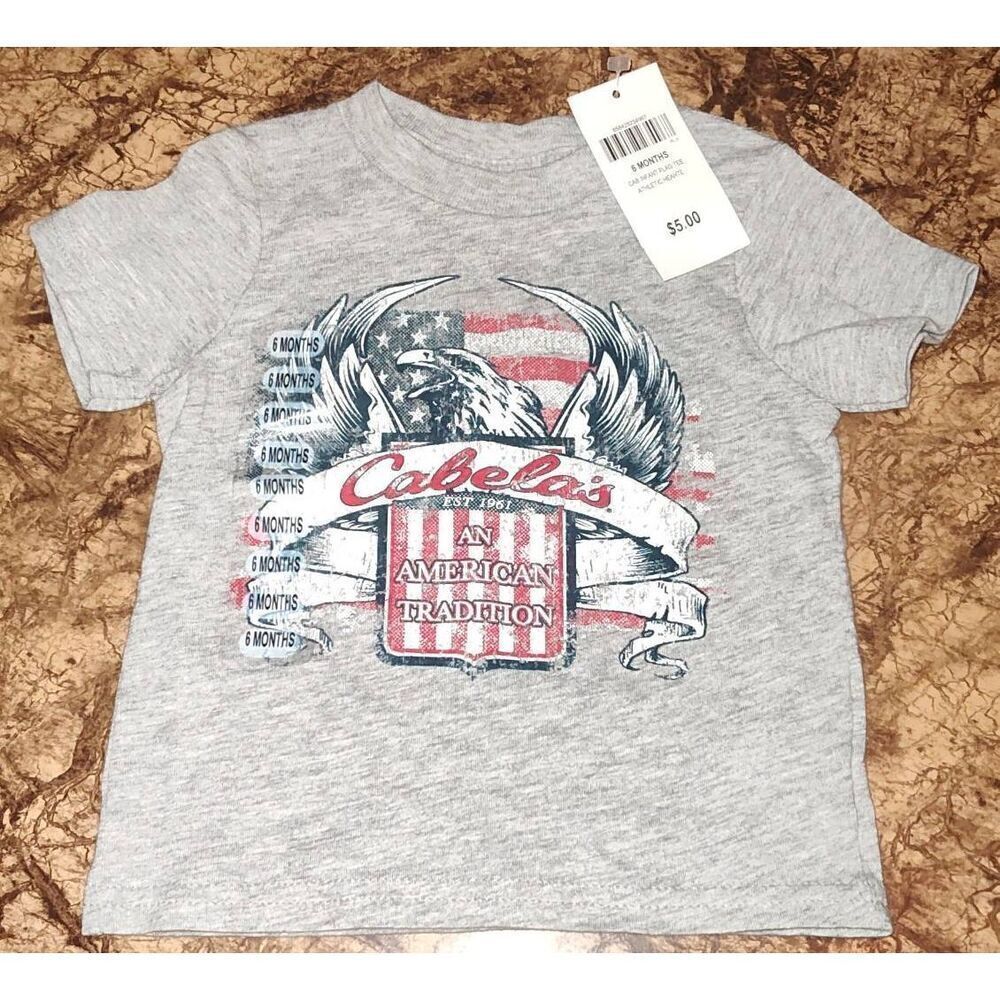 NWT Cabela's Infant Flag Tee Athletic 6 Month An American Tradition USA Flag Eag